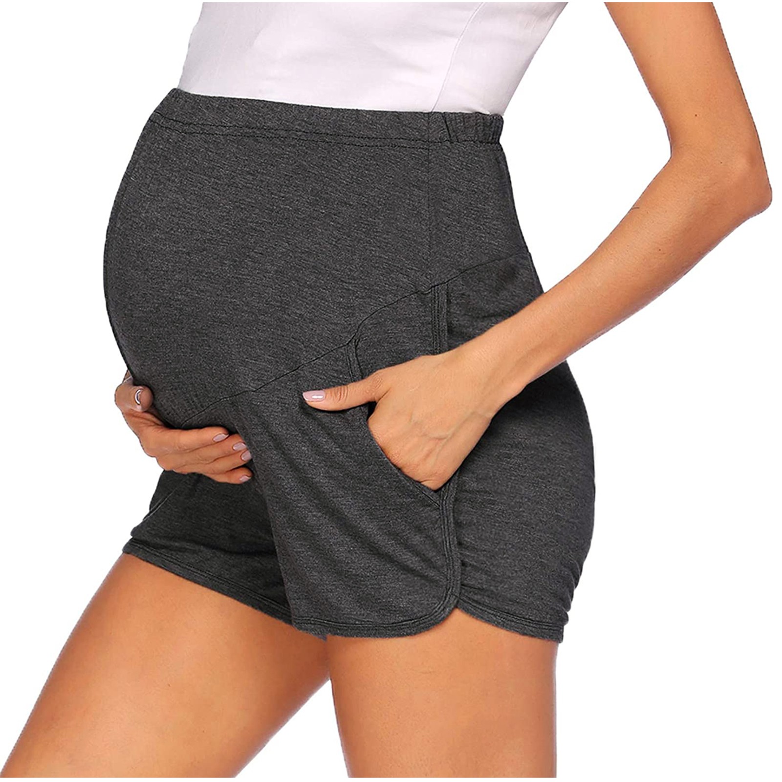Summer Maternity Yoga Shorts for Women Gray Pregnancy Solid Color Workout Lounge Pants